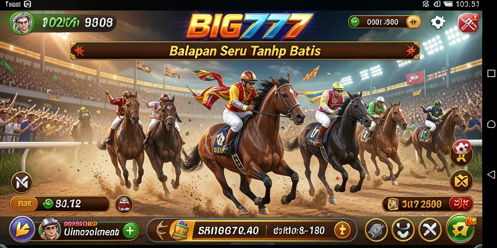 Screenshot gameplay BIG777 menunjukkan balapan yang mendebarkan di trek menantang.