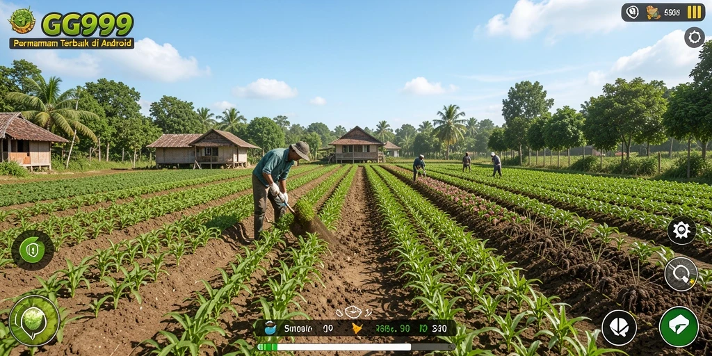 Gambaran gameplay menarik dari GG999 dengan suasana bertani yang ceria.