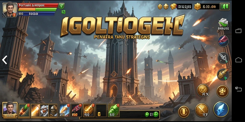 Screenshot GOLTOGEL menunjukkan aksi pertahanan menara yang intens.