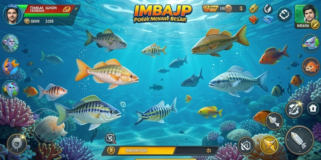 Tampilan gameplay menarik dalam IMBAJP dengan aksi menembak ikan.