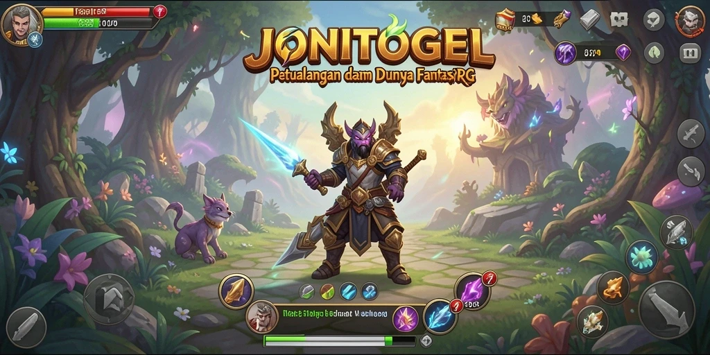 Screenshot Gameplay RPG JONITOGEL menunjukkan aksi seru dan karakter unik.