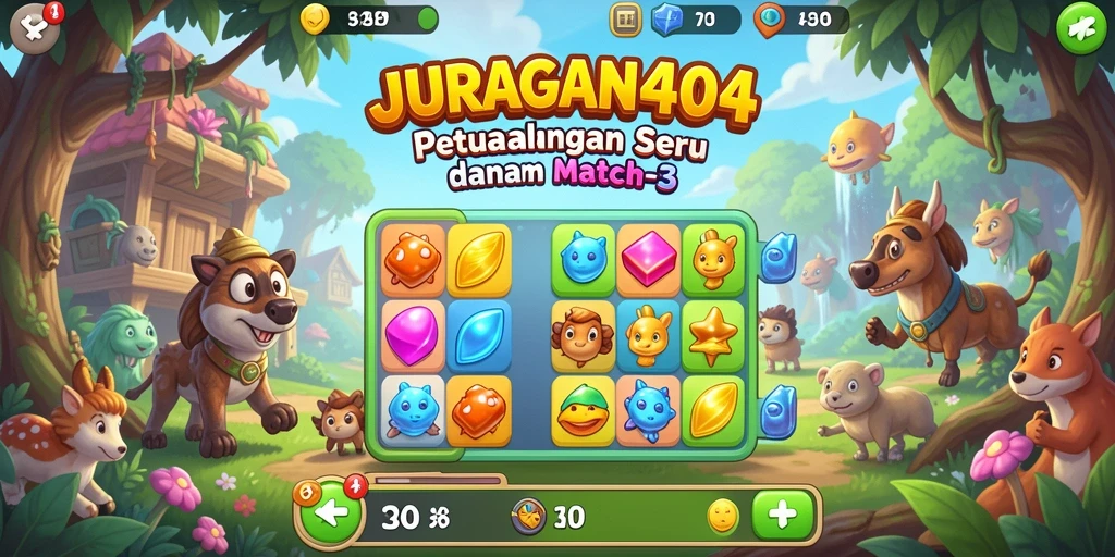 Tampilan gameplay seru JURAGAN404 dengan kombinasi warna yang menarik.
