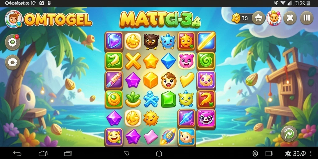 Tampilan gameplay menarik dari OMTOGEL dengan grafis Match-3 yang memukau.