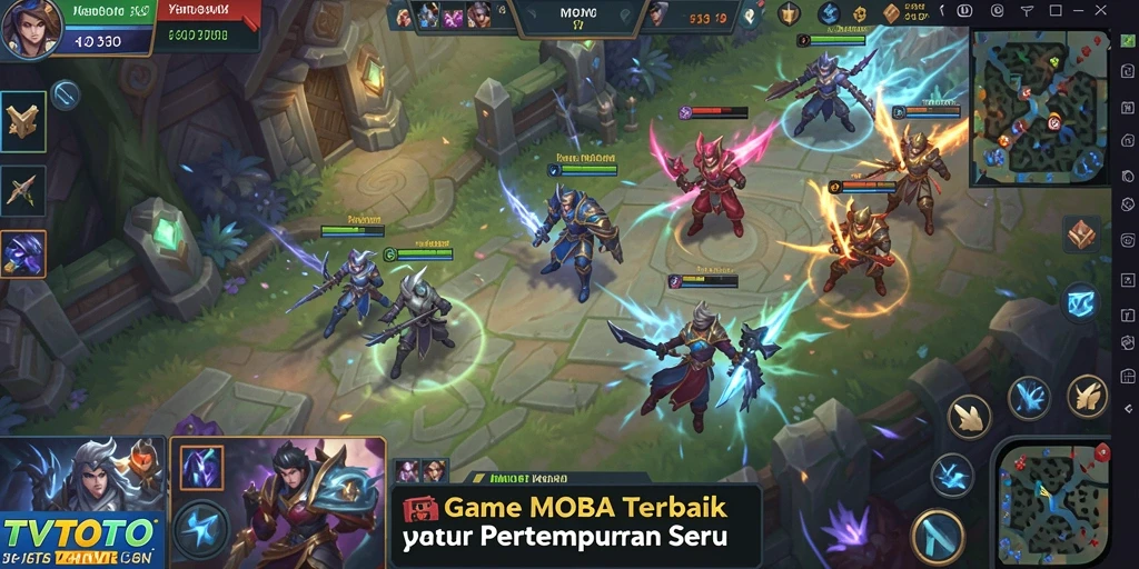 Tampilan gameplay seru dari TVTOTO dalam pertempuran MOBA.